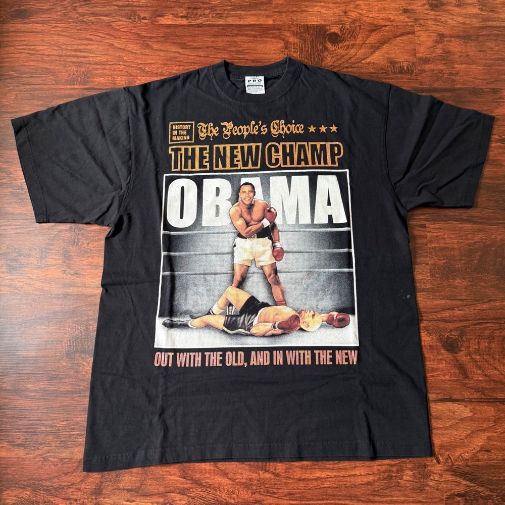 Vintage 2008 Obama‎ Tee Boxing Political Graphic Baggy XL Tall Black History